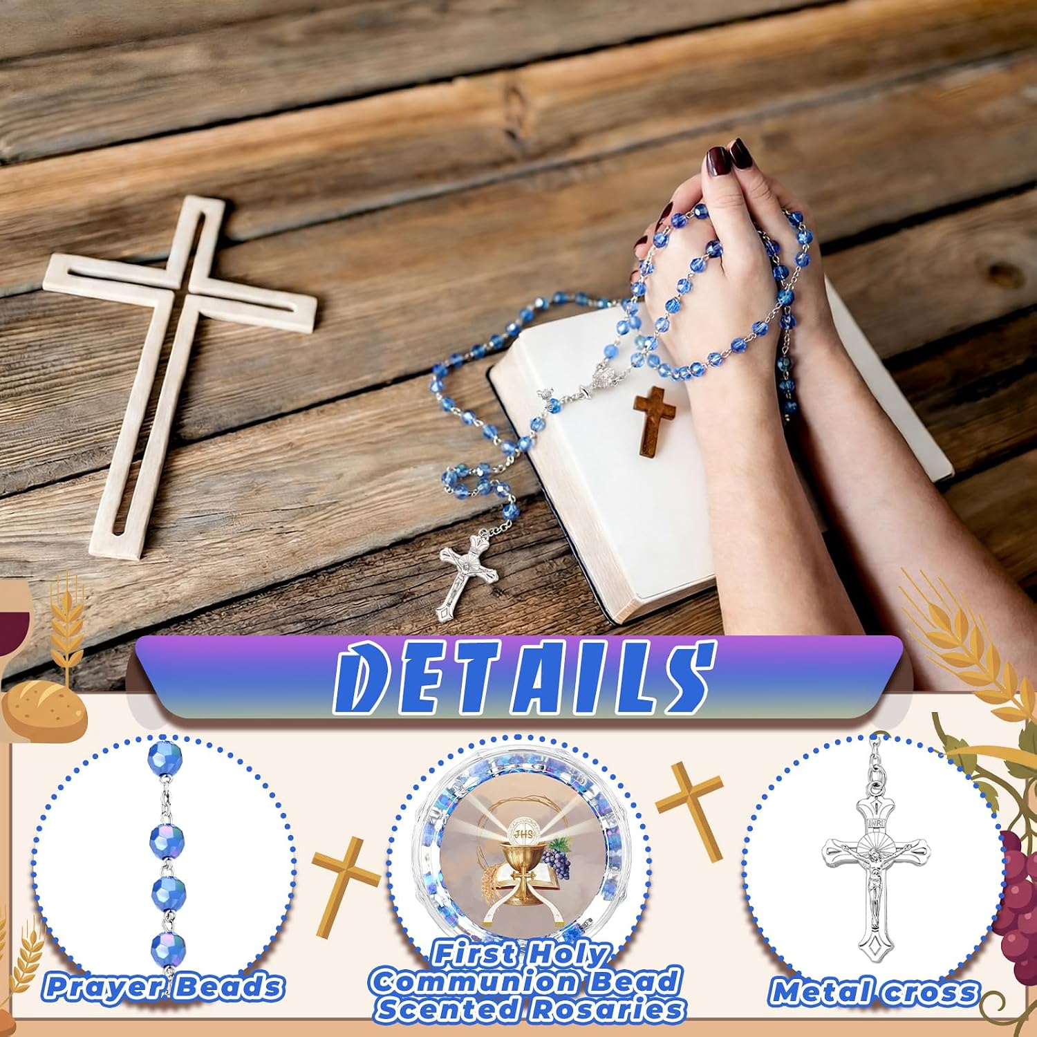 Tondiamo 24 Pcs First Holy Communion Bead Scented Rosaries for Baptism Gifts First Communion Memorial Gift for Guests Boys Girls Religious Event Beads Baptism Party Favor Primera Comunion