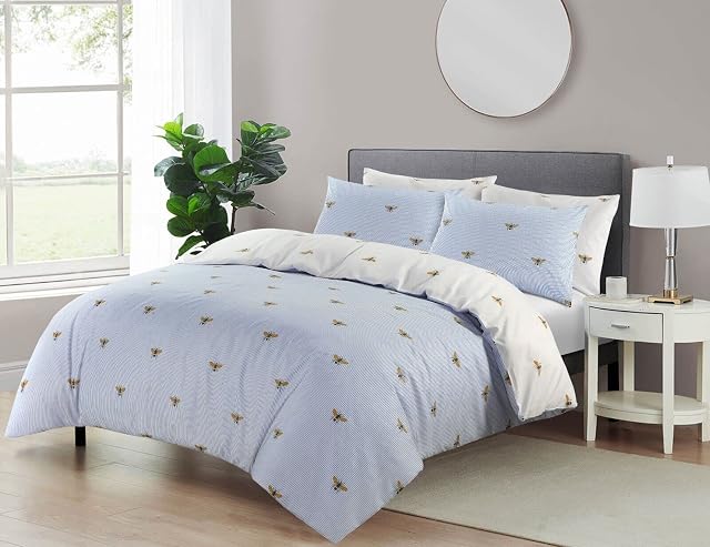 SeventhStitch Floral Printed White Duvet Cover 100 Percent Cotton Botanical Quilt Covers Bedding Bed Set with Pillow Cases (Super King) (MH123)
