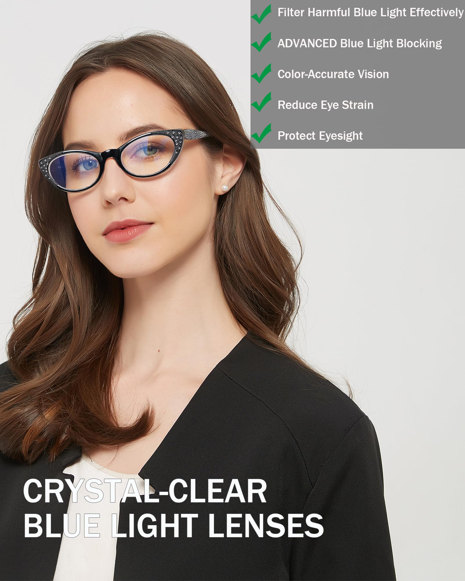 EYEURL Cat Eye Lesebrille für Damen 3er-Pack Blaulichtfilter Brille | Computerbrille Katzenauge Lesebrille mit sehstärke strass mit Federscharnier Anti Augenbelastung/Helligkeitsreflexion