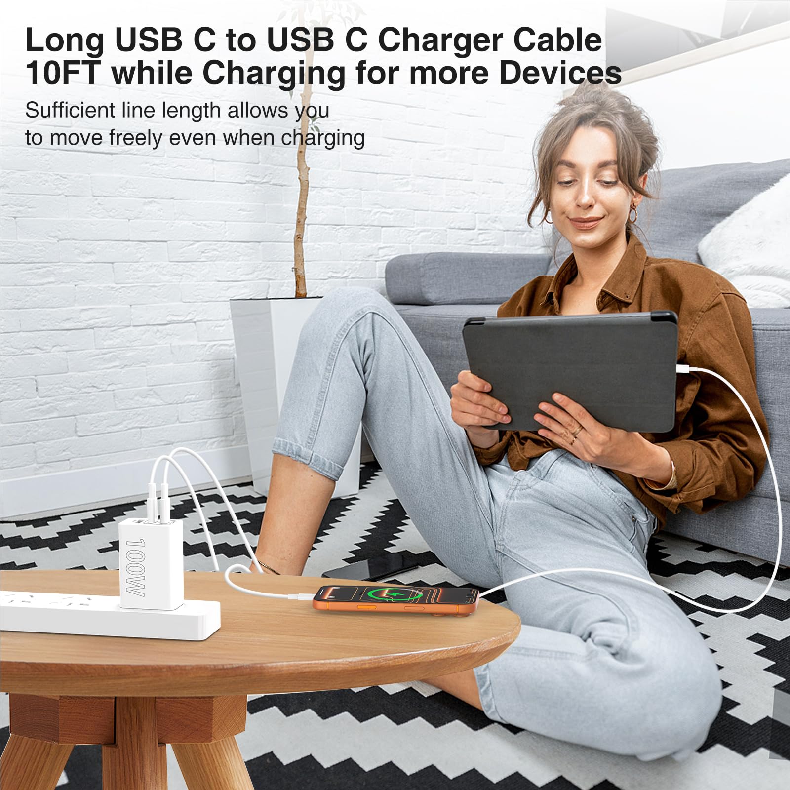 Caricatore USB C da 100 W, stazione di ricarica super veloce/cavo USB C lungo 3 m, 65 W tipo C, adattatore per laptop per MacBook Pro/Air/iPhone 17 16 15 Pro Max/Samsung Galaxy S26 S25 S24 S23 S22 S21