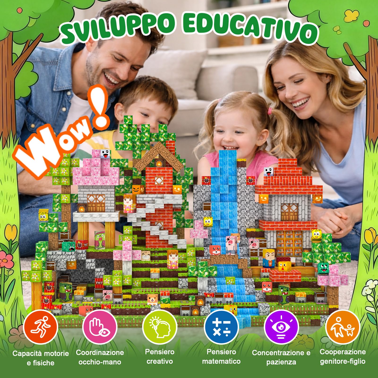 Costruzioni Magnetiche per Bambini 220 PCS 2CM 3+. Giochi cubi magnetici Montessori, blocchi magnetic building blocks, giocattoli per bambini da 3 a 12 anni, regali di compleanno ideali per ragazzi