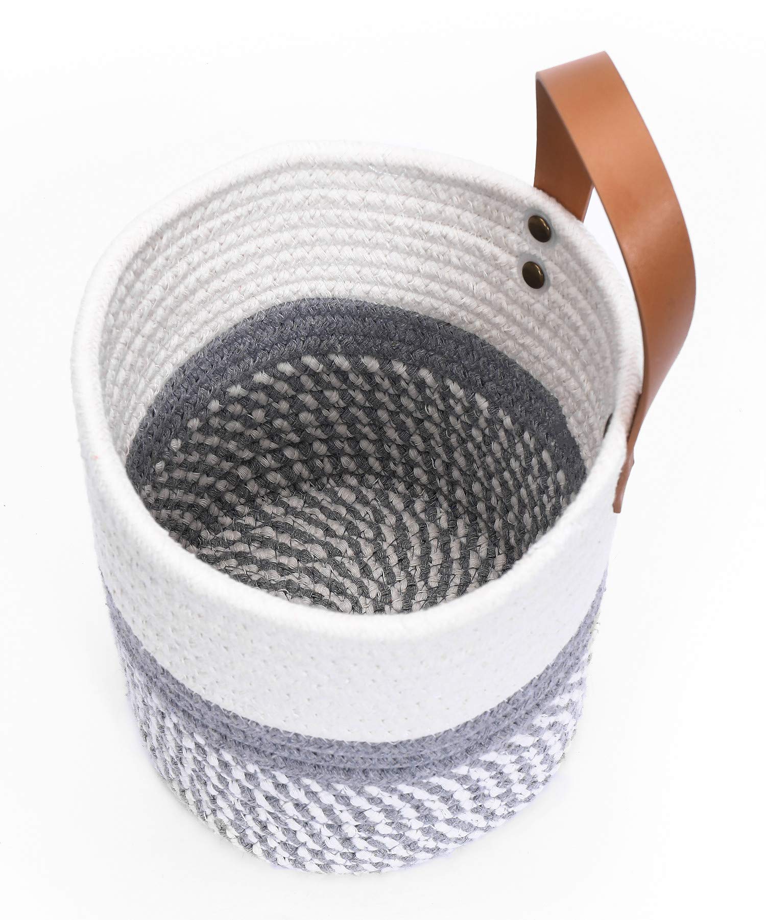 Cestas de almacenamiento para colgar en la pared – Pequeños cubos de almacenamiento de cuerda de algodón tejida – Cesta organizadora para plantas, toallas, juguetes – 16 x 17,78 cm (blanco y gris)