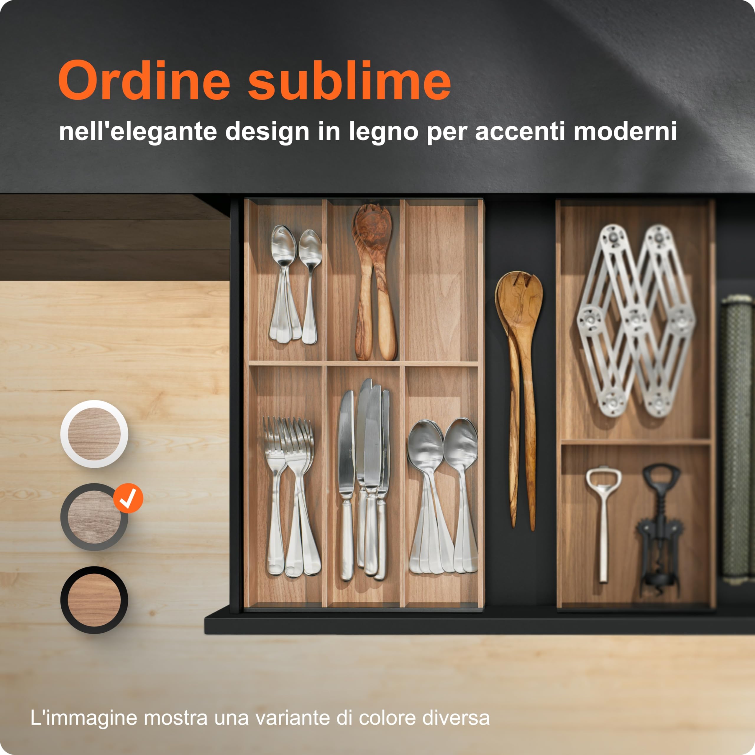 Blum AMBIA-LINE portaposate | organizer cassetto premium per cucine e mobili moderni | protegge, ordina e organizza posate con chiarezza | con piedini antiscivolo | 47 × 30 × 5 cm | Rovere Nebraska