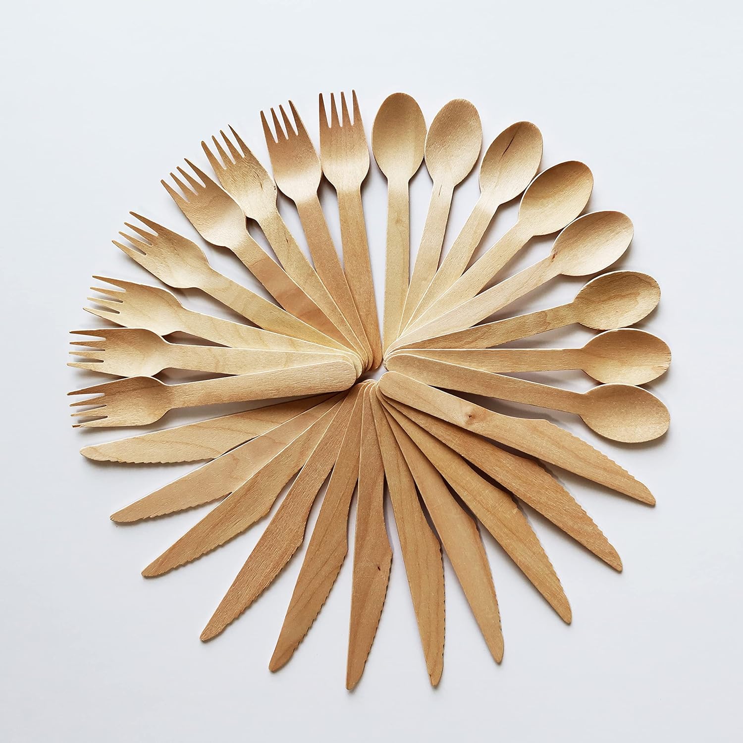 Disposable Eco-Friendly Wooden Cutlery Set | 150 Count - 50 Forks, 50 Spoons, 50 Knives