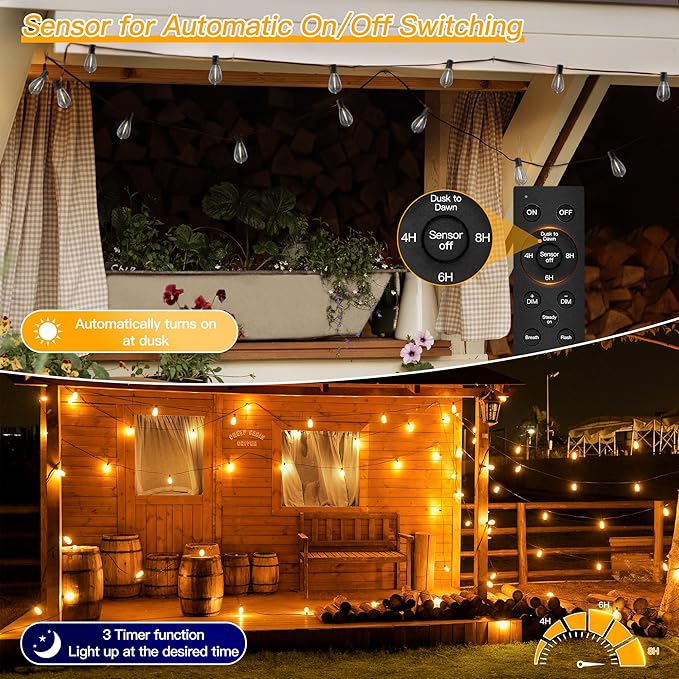 Ollny S11 Luces de Cadena Exterior 50FT con Control Remoto miniatura 3