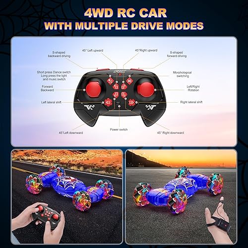 Miniatura 7 de Auto de control remoto, auto de acrobacias RC con detección de gestos, vehículo todoterreno transformado 4WD para rotación y deriva de 360, autos
