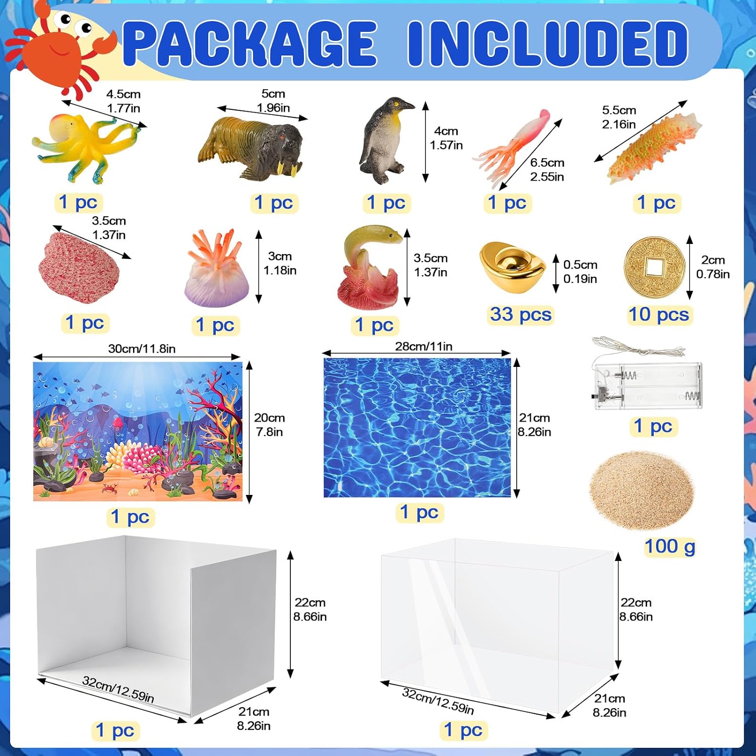 Gleom Ocean Diorama Kit with Under The Sea Animal Figures, Mini Shark and Fish Set, Artificial Coral and Seagrass Habitat Supplies with Gift Box for Birthday Party Decor and Creative Play image 3
