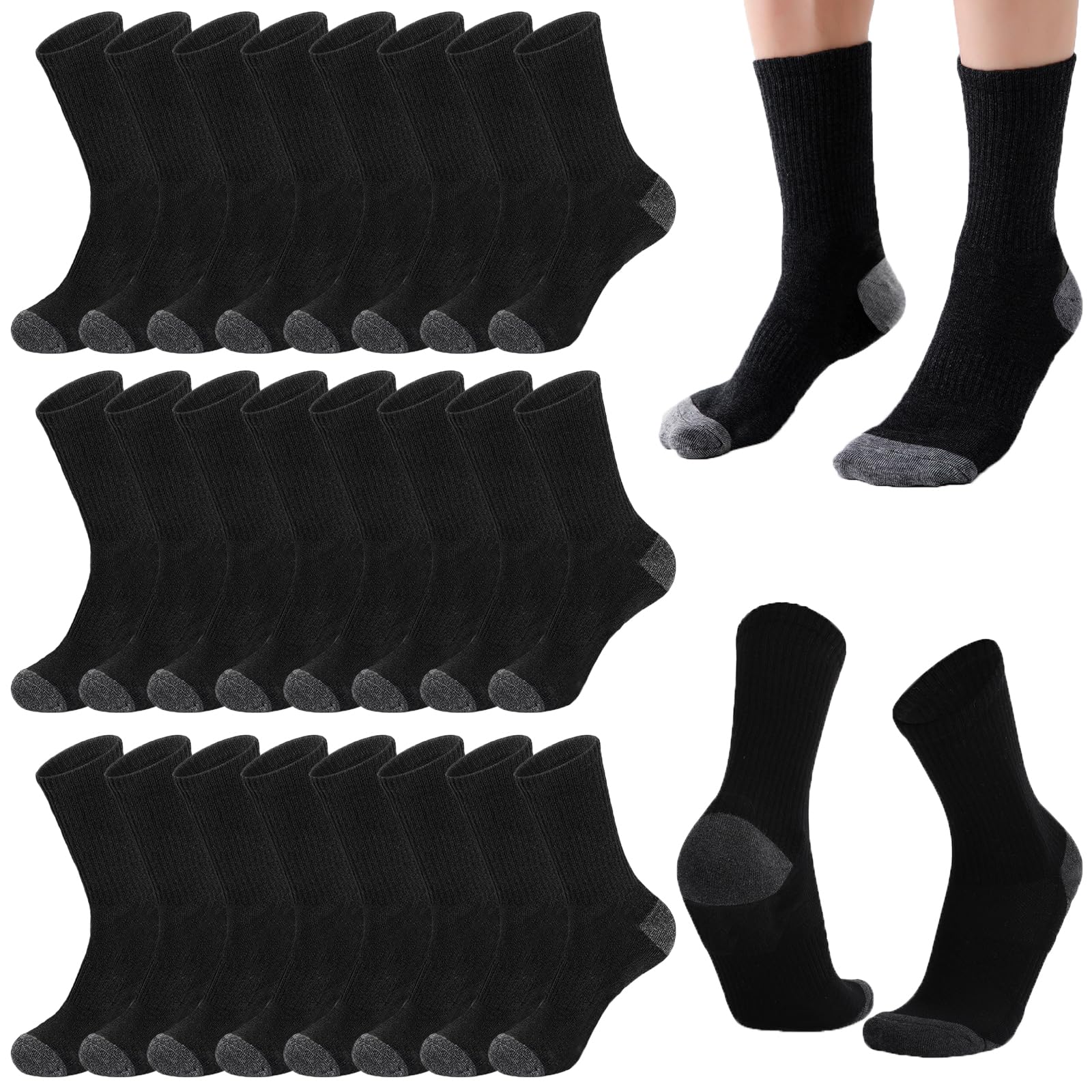 Looknniy 20 Pairs Crew Athletic Socks for Men Moisture Wicking Cushion Crew Socks for Sport Running Traveling