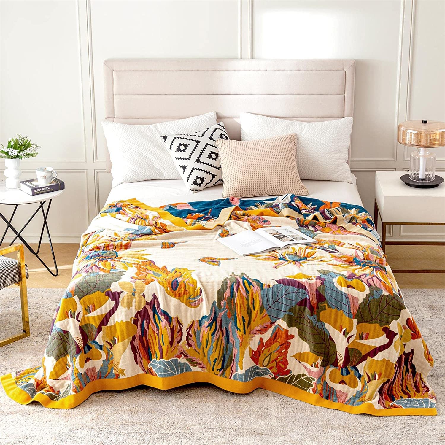 Decke Boho Tagesdecke Kuscheldeck Baumwolle Doppelseitig Bettwäsche, Bed Sofa Blanket Cover Sheet, Baumwolldecke Couchdecke Sesseldecke Wendedecke Bettüberwurf, 200x230cm