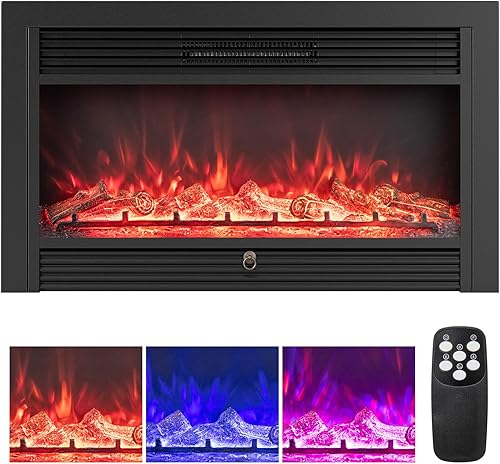 Vista 19 de Tangkula Chimenea eléctrica empotrada de 28.5 pulgadas, calentador de chimenea independiente con protección contra sobrecalentamiento, llama