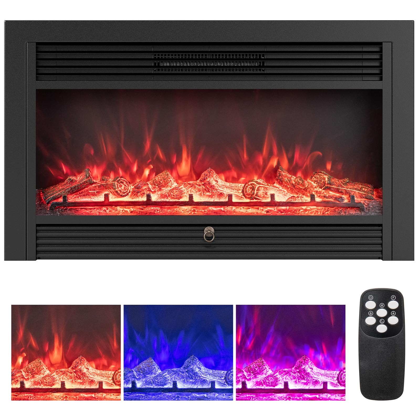 COSTWAY 36”/91cm Electric Fireplace, Recessed/Freestanding Fire Heater with 3 Flame Colors, 5 Adjustable Brightness, Remote Control, 8H Timer & Overheat Protection, 750W/1500W