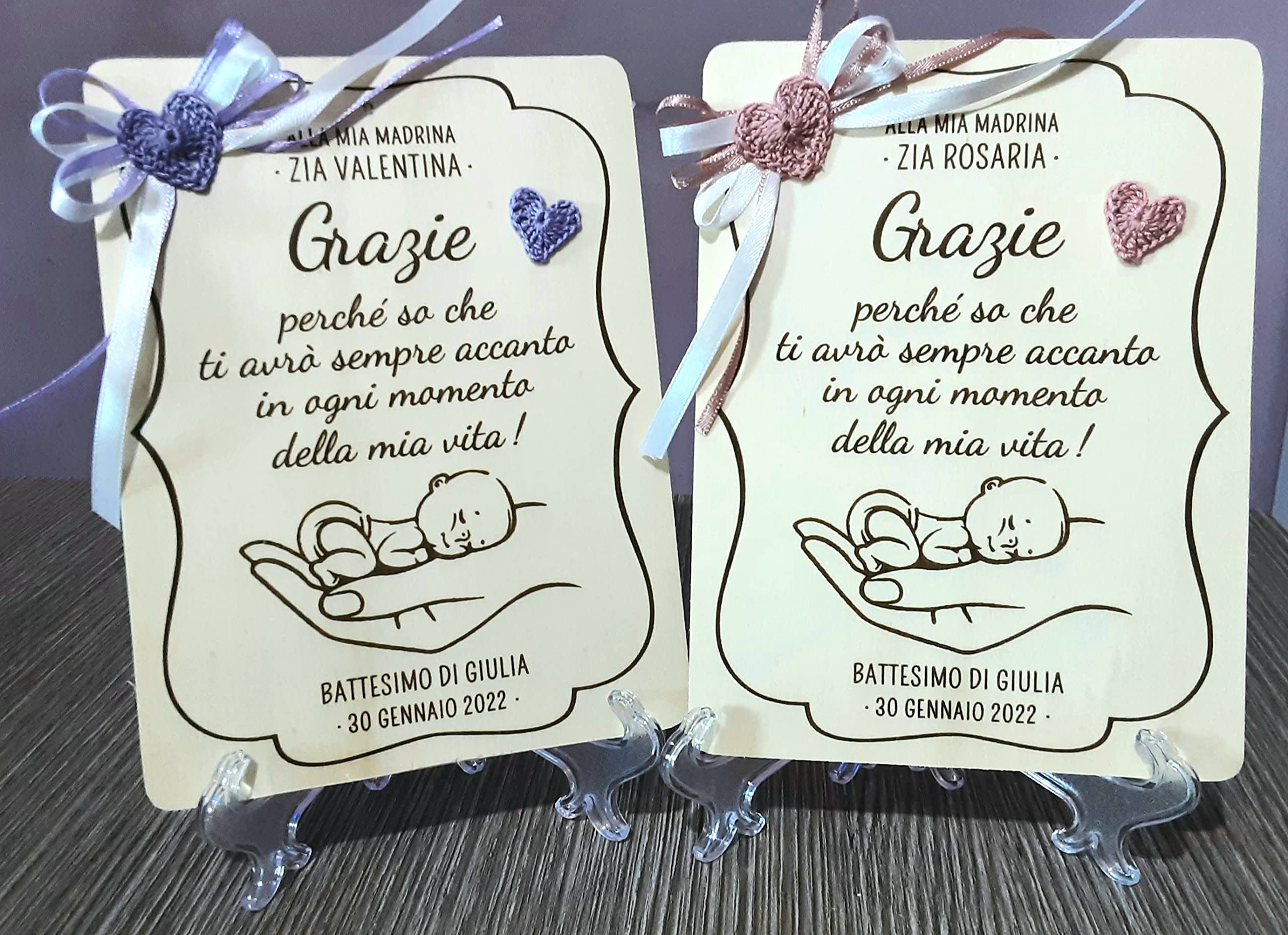 Crociedelizie, targa targhetta ricordo per madrina padrino battesimo idea regalo ringraziamento personalizzata personalizzabile nome e data completa di scatola regalo in omaggio