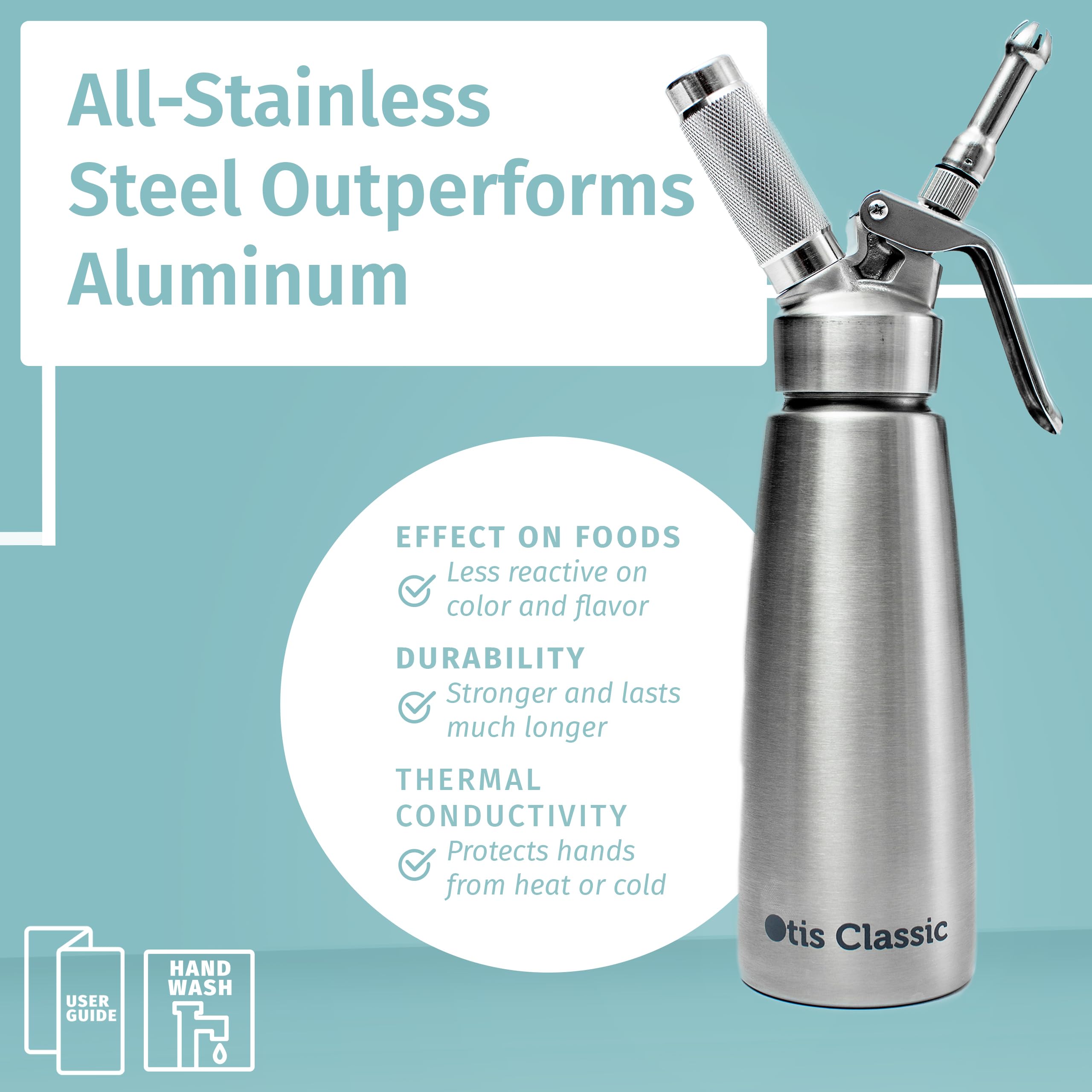 Whipped Cream Dispenser Stainless Steel - Cream Whipper - 1 Pint Large - Top Seller by Otis Classic