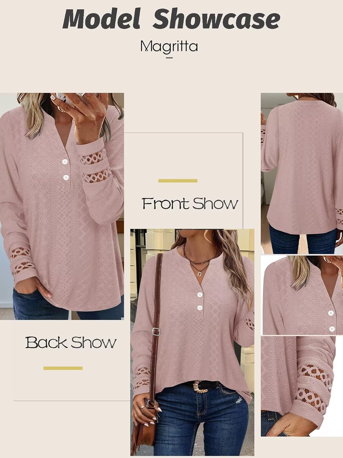 Magritta Womens Blouses Fall Tops Casual Long Sleeve Work Shirts Dressy V Neck Button Up Tunic Tshirts - Image 5