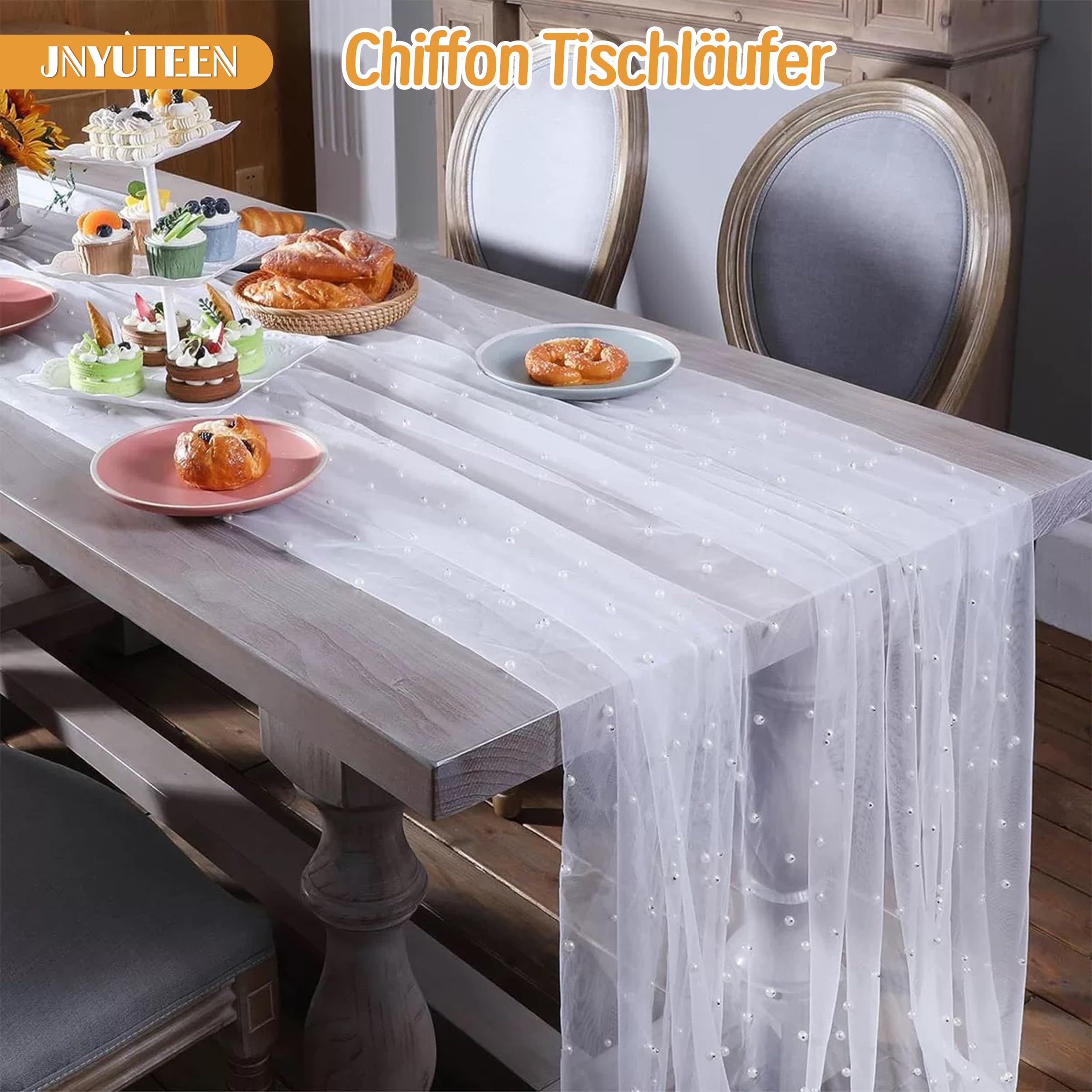 2 pezzi Runner da tavolo in tulle bianco e perle, 100 ... - Shein