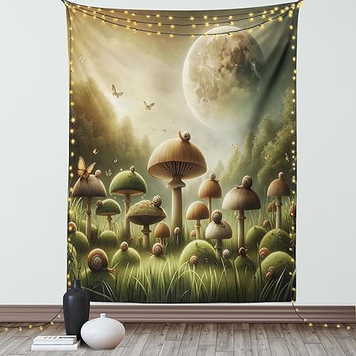 Miniatura 15 de Ambesonne Tapiz de fantasía, paisaje de fantasía con reloj, rayos de cielo de ensueño desde el techo, arte ficticio, colgante de pared ancho para