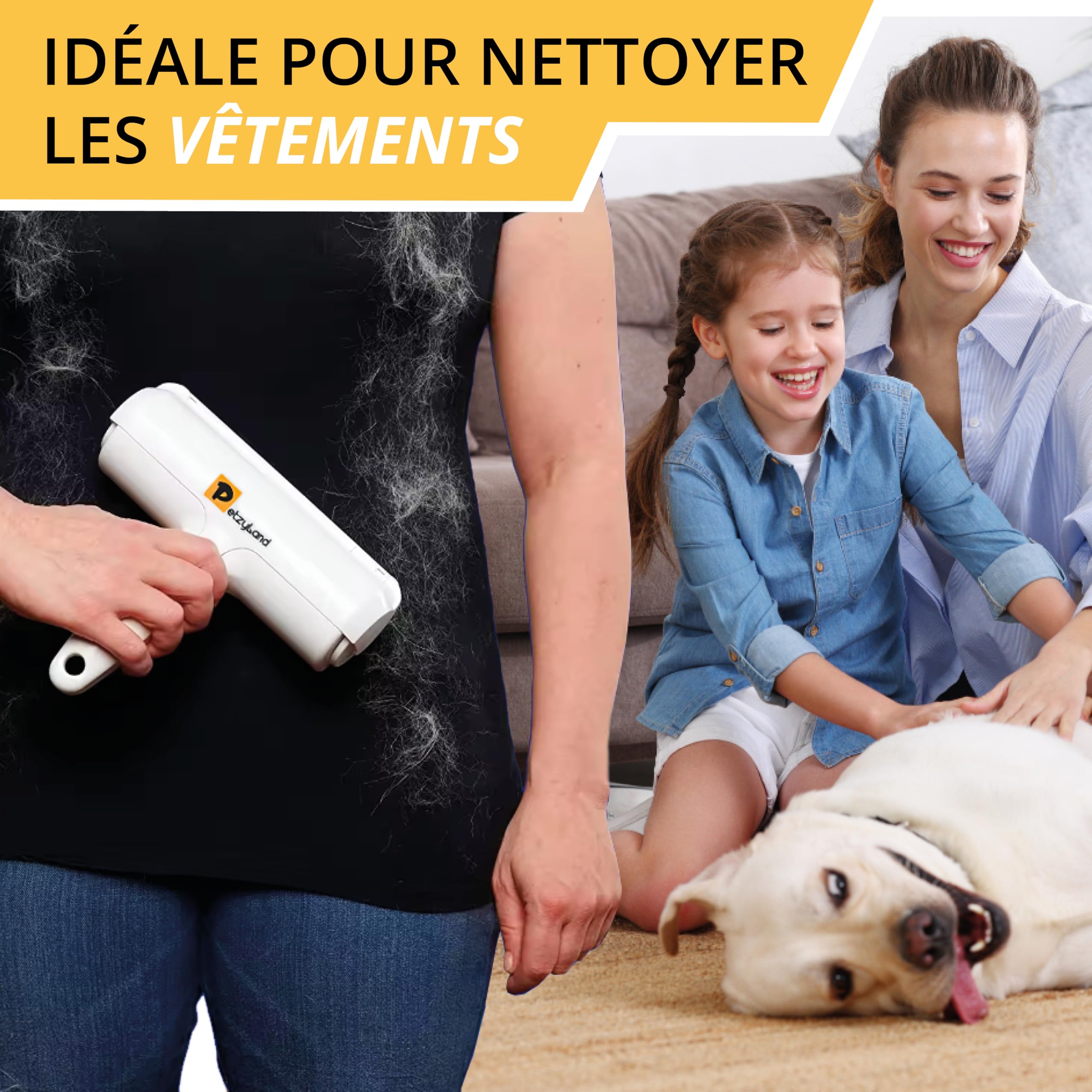 Brosse Anti-Poils Pour Chat et Chien - Autonettoyante Pour Poil Court ou Long - Rouleau Idéal Pour Animaux