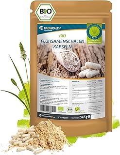 Bio Flohsamenschalen Kapseln 450 Stk - 3.660 mg je Portion - aus biologischem Anbau - indische Flohsamen hochdosiert - Hergestellt und geprüft in DE - Ballaststoffe