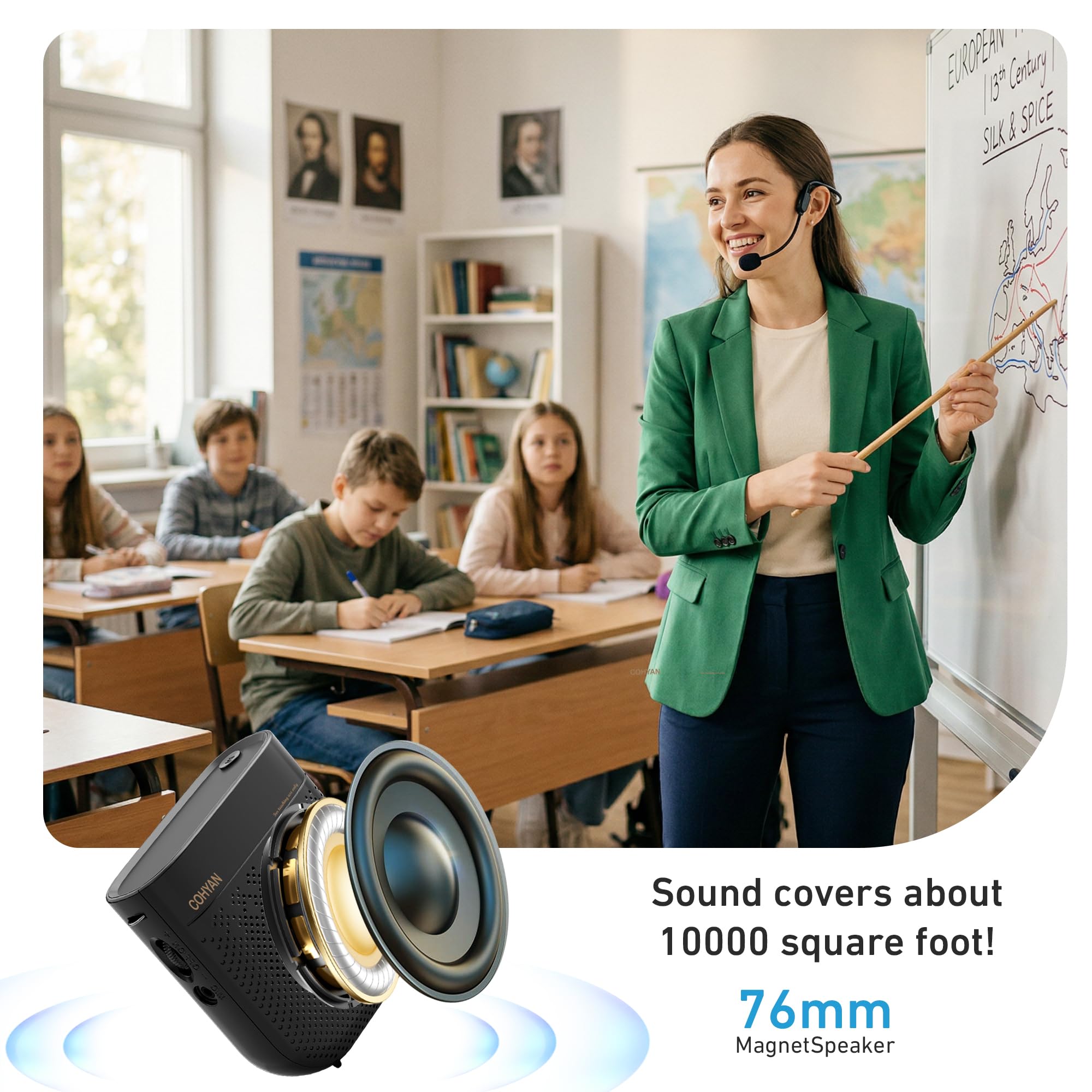 Sprachverstärker für Lehrer, Tragbares Bluetooth-Mikrofon & Lautsprecher, wiederaufladbares Bullhorn-Megaphon für Klassenzimmer, Meetings, Yoga, Training, Tourguides K3 heise