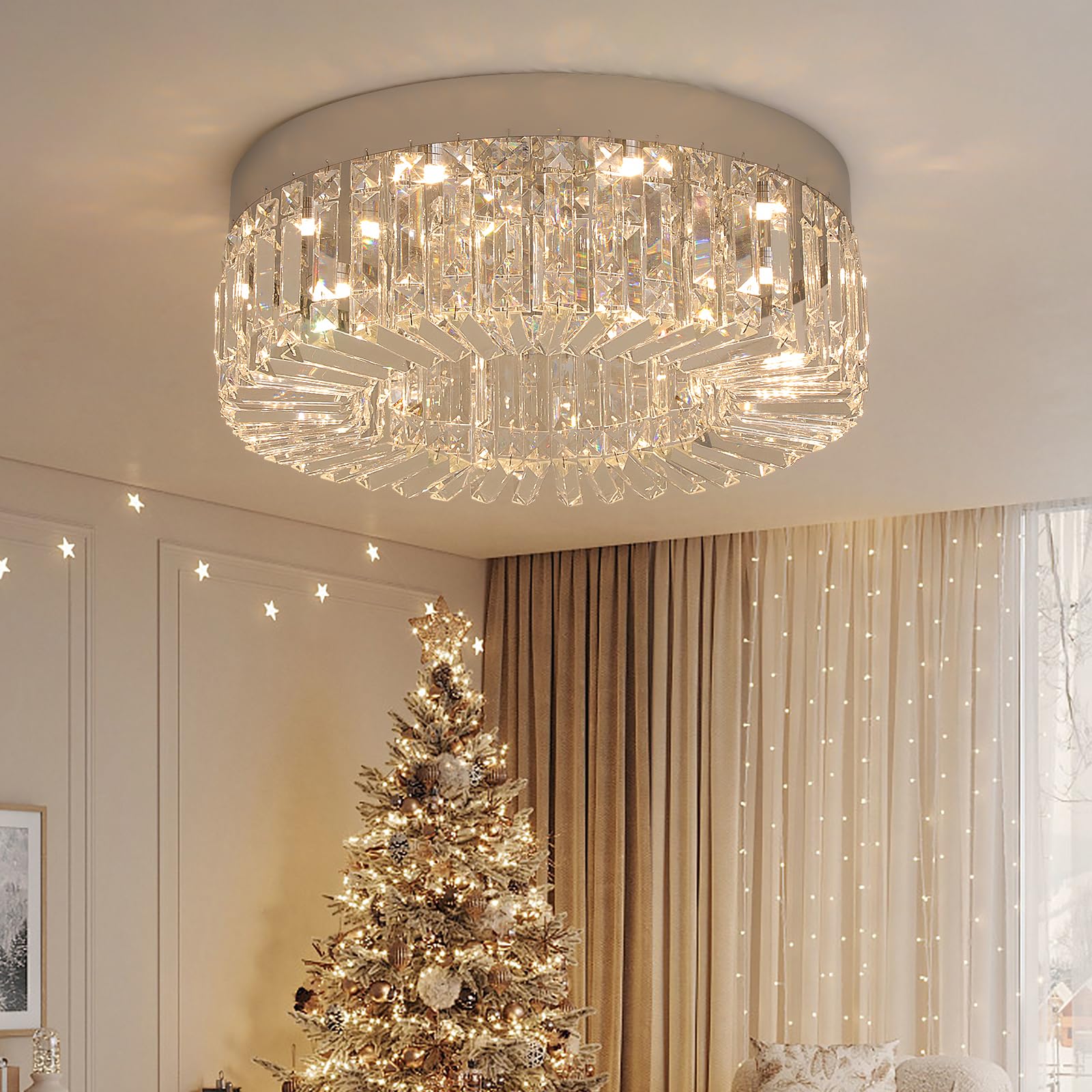 VETRULUS 50cm Chrome Crystal LED Chandelier Modern Bedroom Ceiling Light