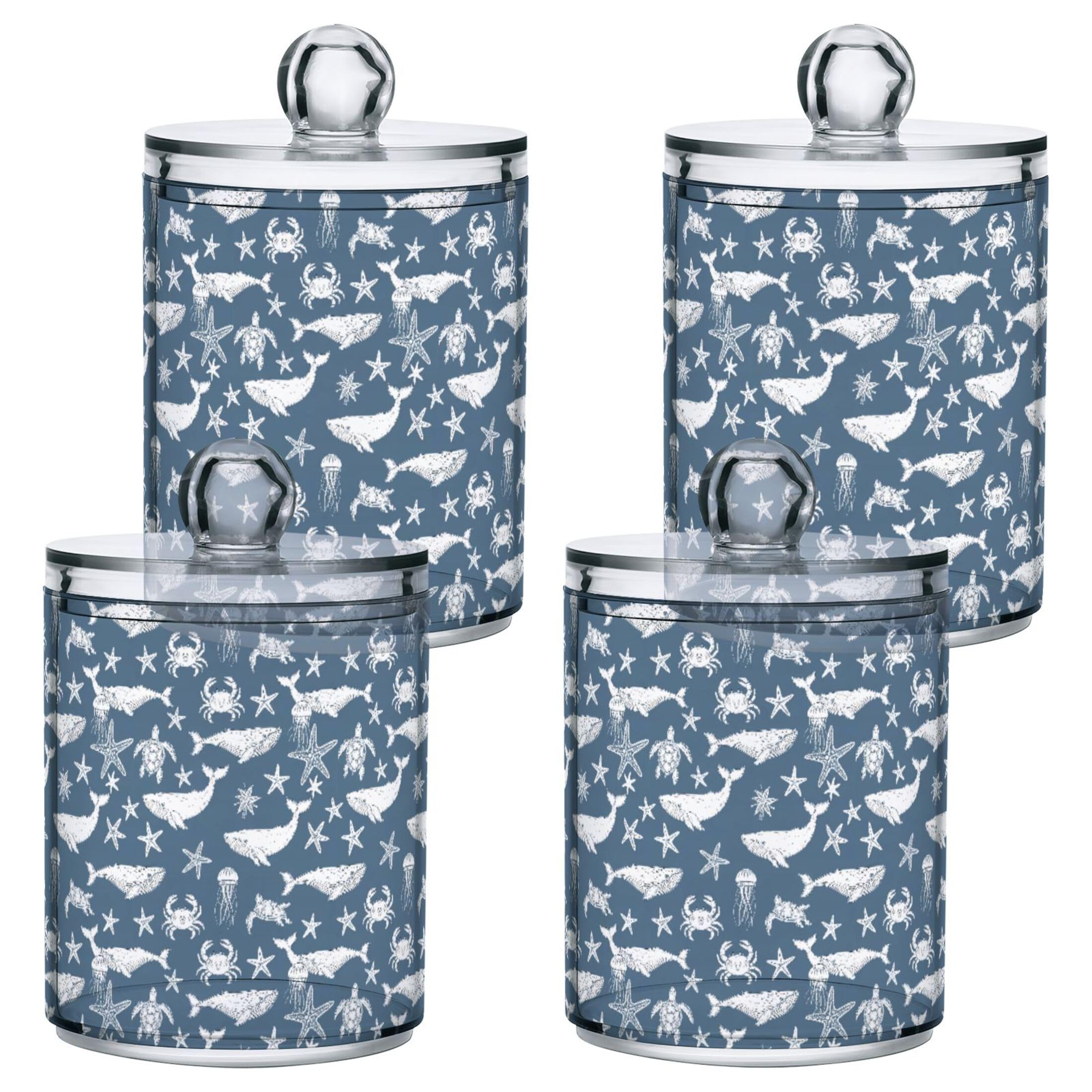 Fuauuyl Whale Crab Starfish Qtip Holder Dispenser 4 Pack Plastic Apothecary Jar Storage Organization Bathroom Vanity Makeup Storage Organization For Cotton Ball Swab Pad