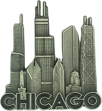 Chicago Skyscraper Magnet, Detailed Cityscape Magnetic Decal, Collectible Decoration for Refrigerator or Office, 3 by 2.5 Inches