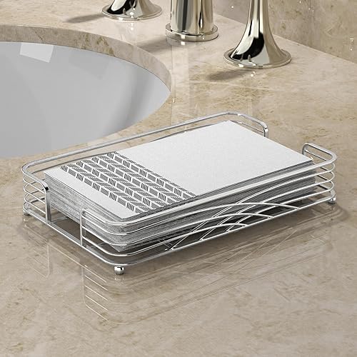 Miniatura 2 de LEVIMETREE Bandeja plateada para toallas de invitados para baño, organizador de servilletas de encimera para toallas de papel desechables, elegante