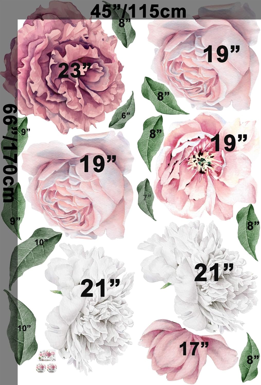 Murwall Peony Floral Wall Decal Peonies Blossom Wall Stickers Pink Rose Peel and Stick for Livingroom Flower Decals Modern Room Decor