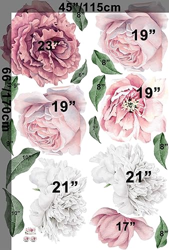 Miniatura 4 de Murwall Peony Floral Wall Decal Peonies Blossom Wall Stickers Pink Rose Peel and Stick for Livingroom Flower Decals Modern Room Decor