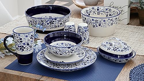 Miniatura 4 de Salero y pimentero de dalia roja de cerámica polaca de rosa azul