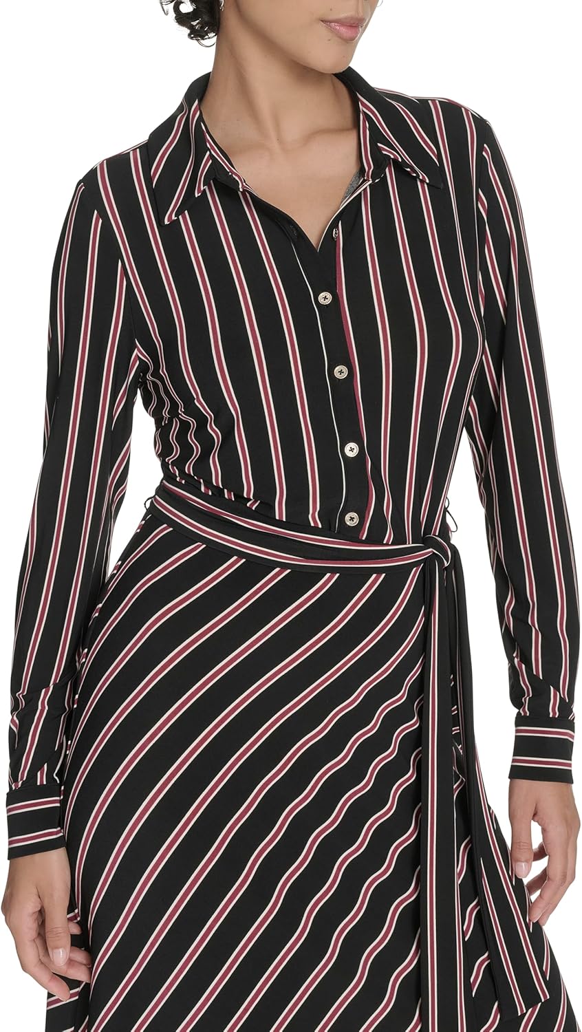 Tommy Hilfiger Womens Long Sleeve Collared Tie Waist Midi Shirt Dress - Image 2