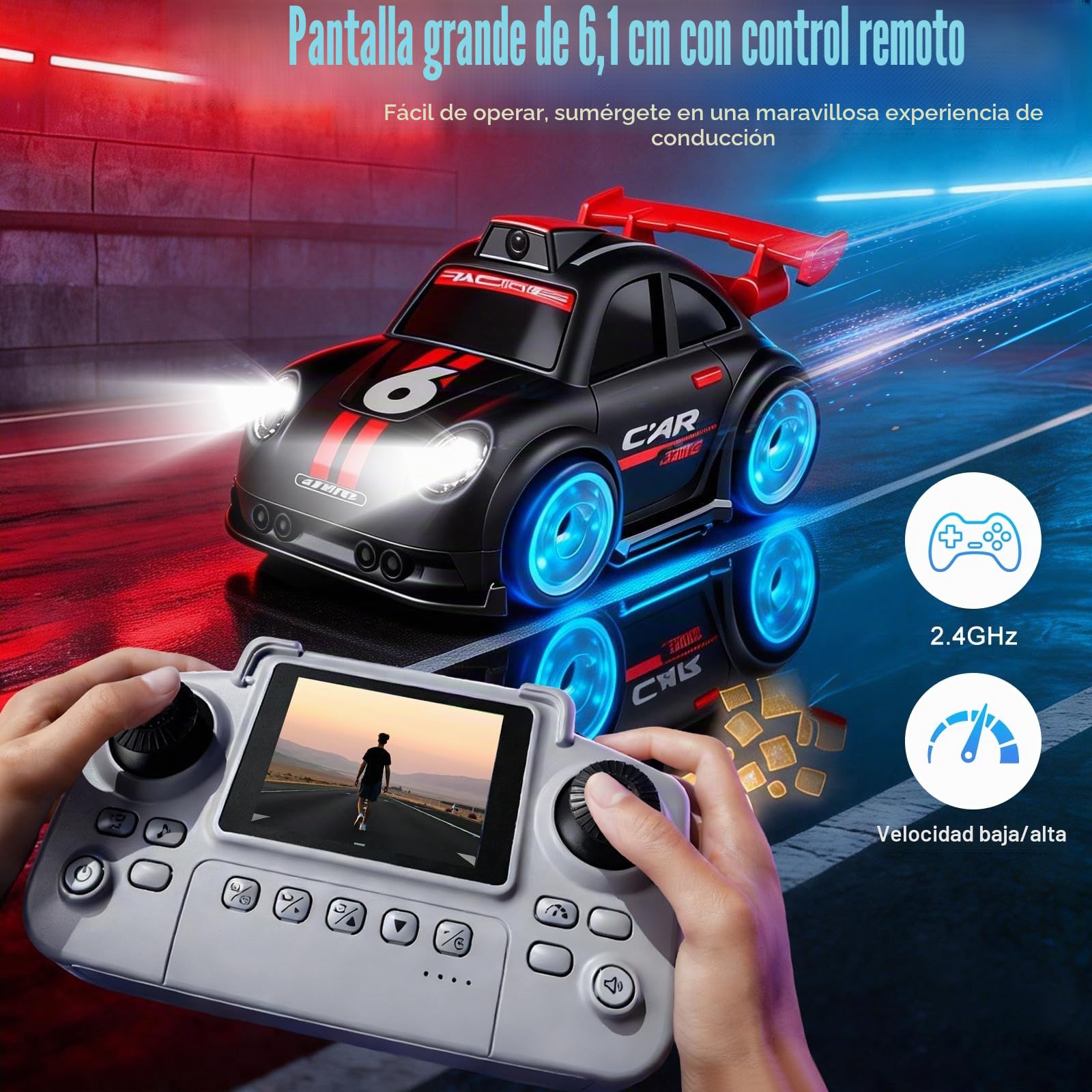 OBEST Coche Teledirigido con Cámara,Control Remoto Drift Auto de Pantalla 2,4 Pulgadas, Transmisión WiFi, RC Fotografía Juguete con Lector de Tarjetas de Memoria, para Adultos y Niños