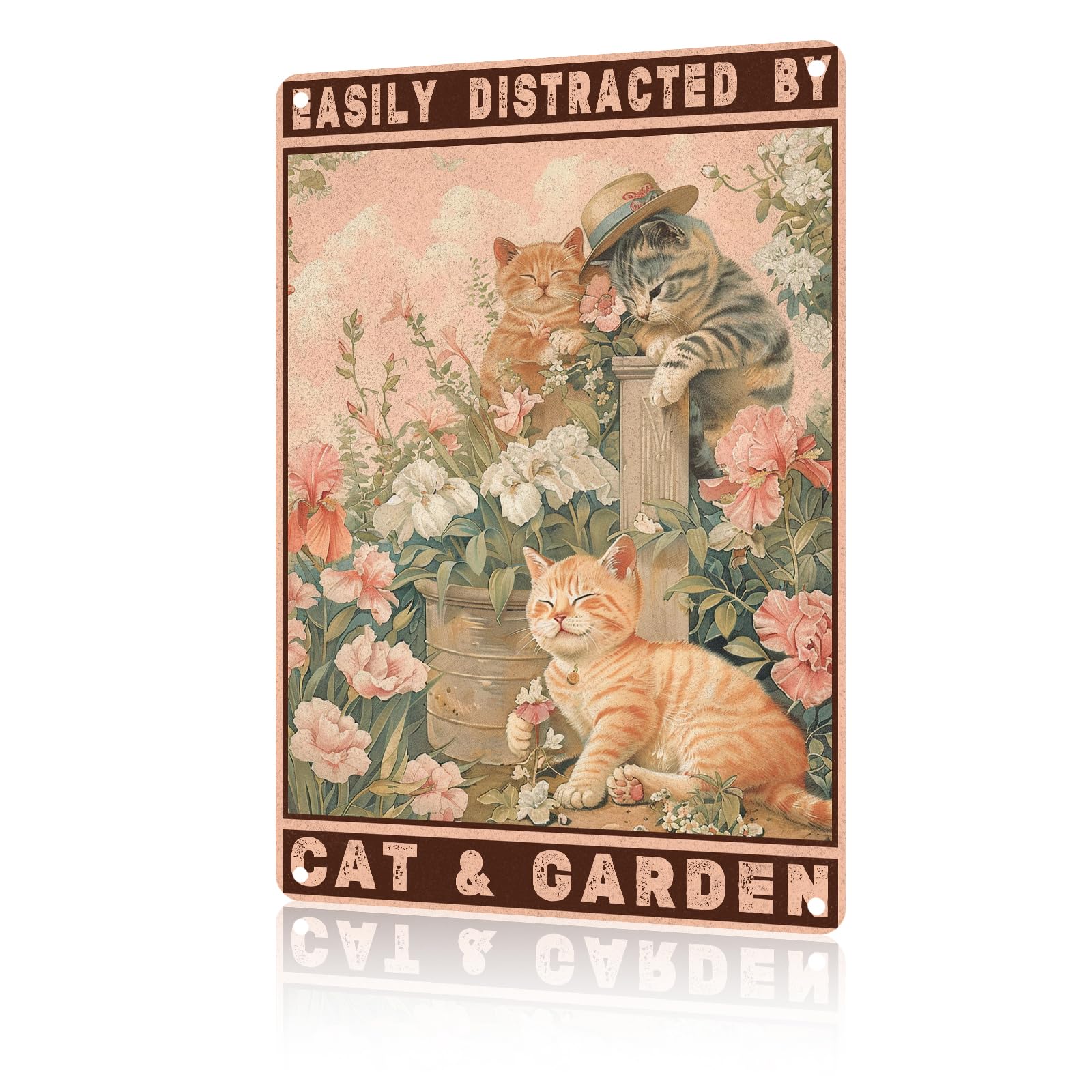 Anceky Funny Garden Decor Easily Distracted By Cat & Garden Funny Cat Vintage Metal Signs Garden Tin Sign for Home Outdoor Wall Decor 12×16 Inch