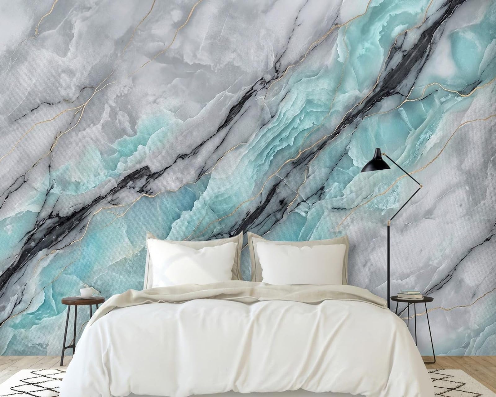 Hgjdjhnf 3D Mural Photo Mural - Wallpaper Marble-Effect Turquoise Grey Stone-Effect 3D Non-Woven Modern Wall Covering For Living Room, Bedroom, Dining Room, Wall Decoration, Motif 150Cm X 105Cm Poster - Wall Sticke