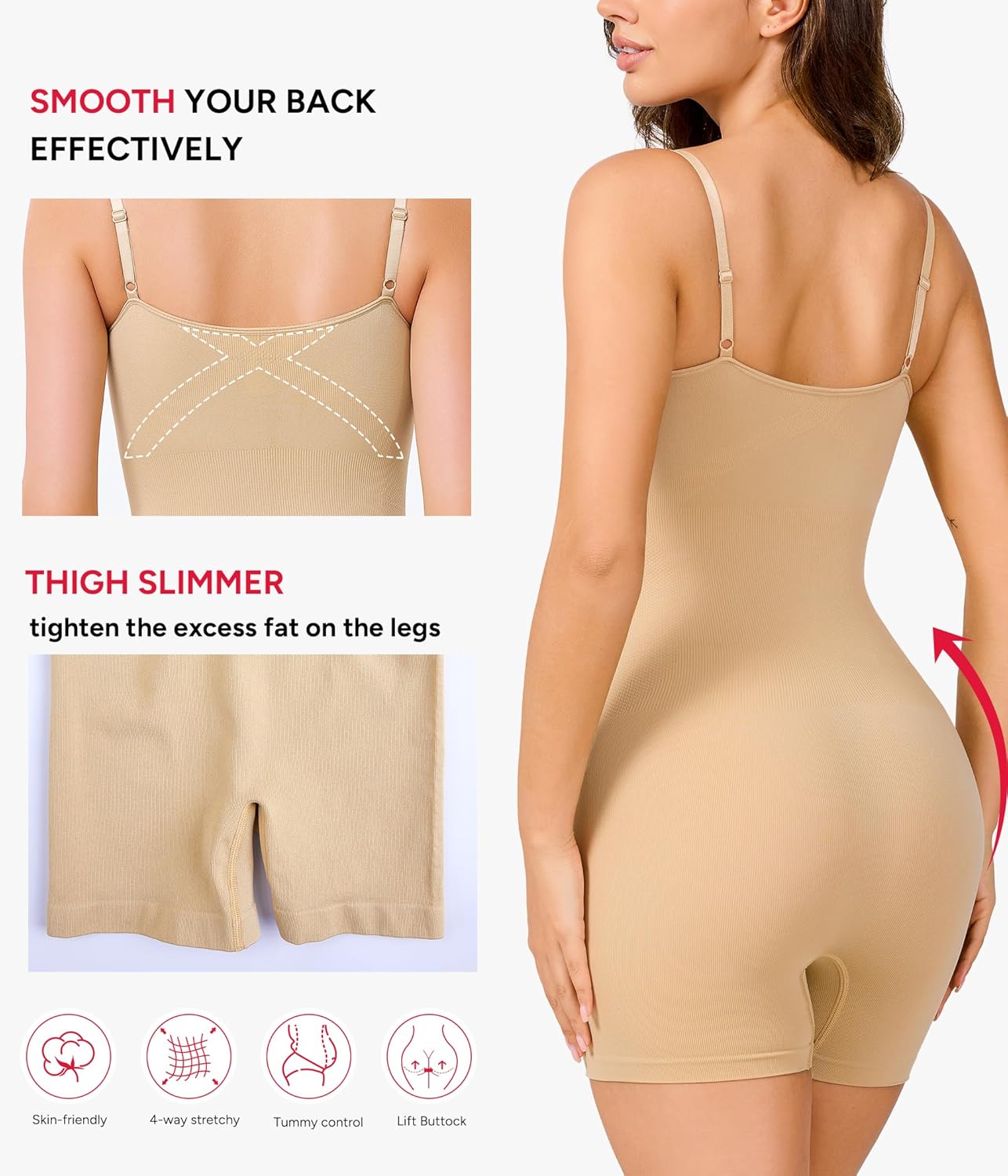 Nebility Shapewear Bodysuits for Women - Tummy Control Square Neck Bodysuit Seamless Full Body Shaper Going Out Top - Image 4