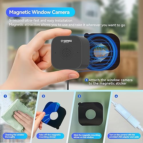 Miniatura 3 de Cámara magnética para ventana, cámara de seguridad interior con llamada de emergencia 911, alertas AI 2K de 3 MP para seguridad en el hogar,