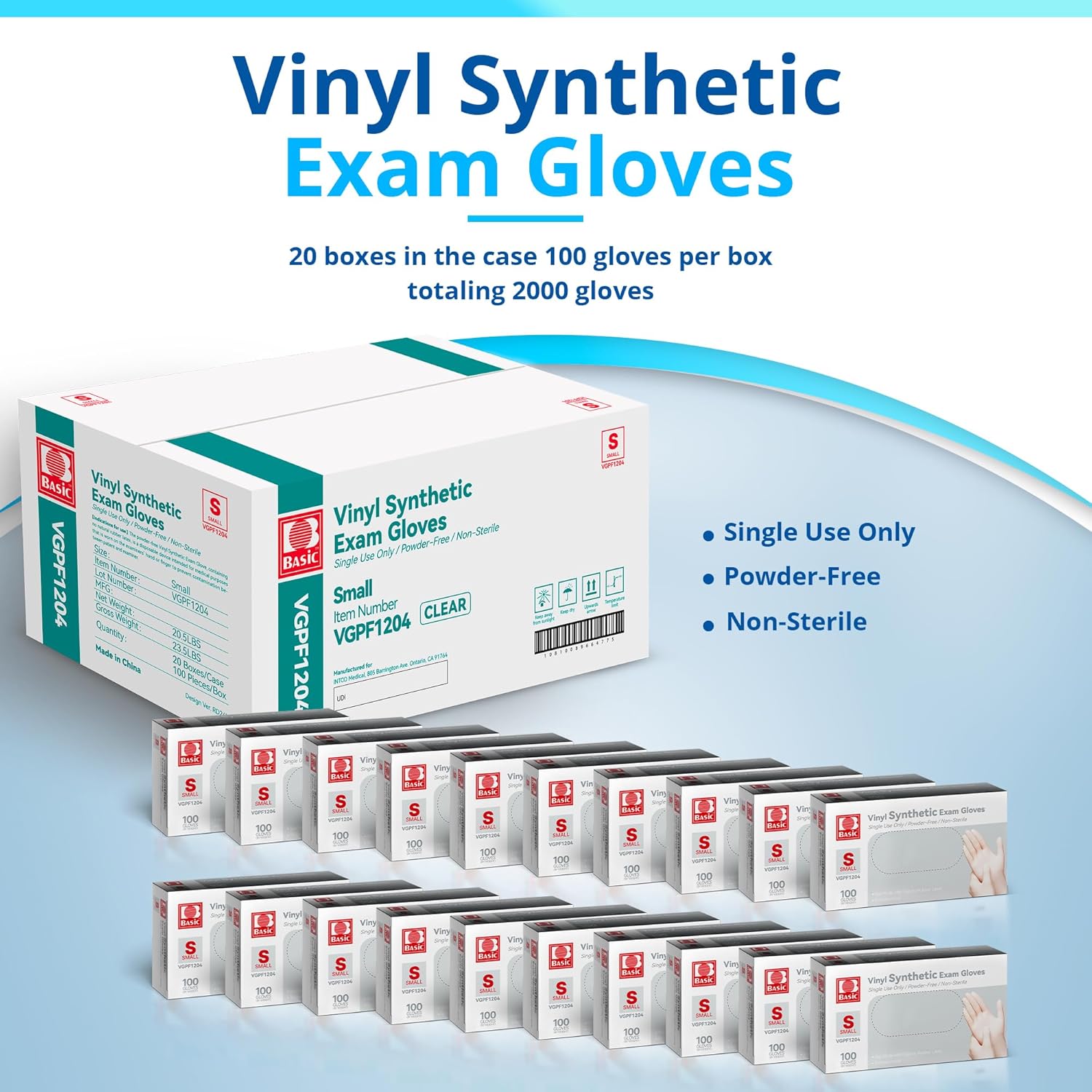 Basic Medical Clear Vinyl Exam Gloves - Latex-Free & Powder-Free VGPF (2,000 Gloves)