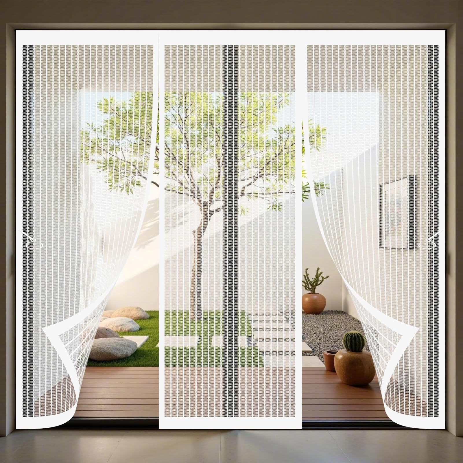 Magnetic Door Screen 174 x 248 cm Keeping Out Flies & Bug, Keep Fresh Air in Heavy Duty Bug Mesh Curtain Kid and Pet Friendly for Living Room, Bedroom, White