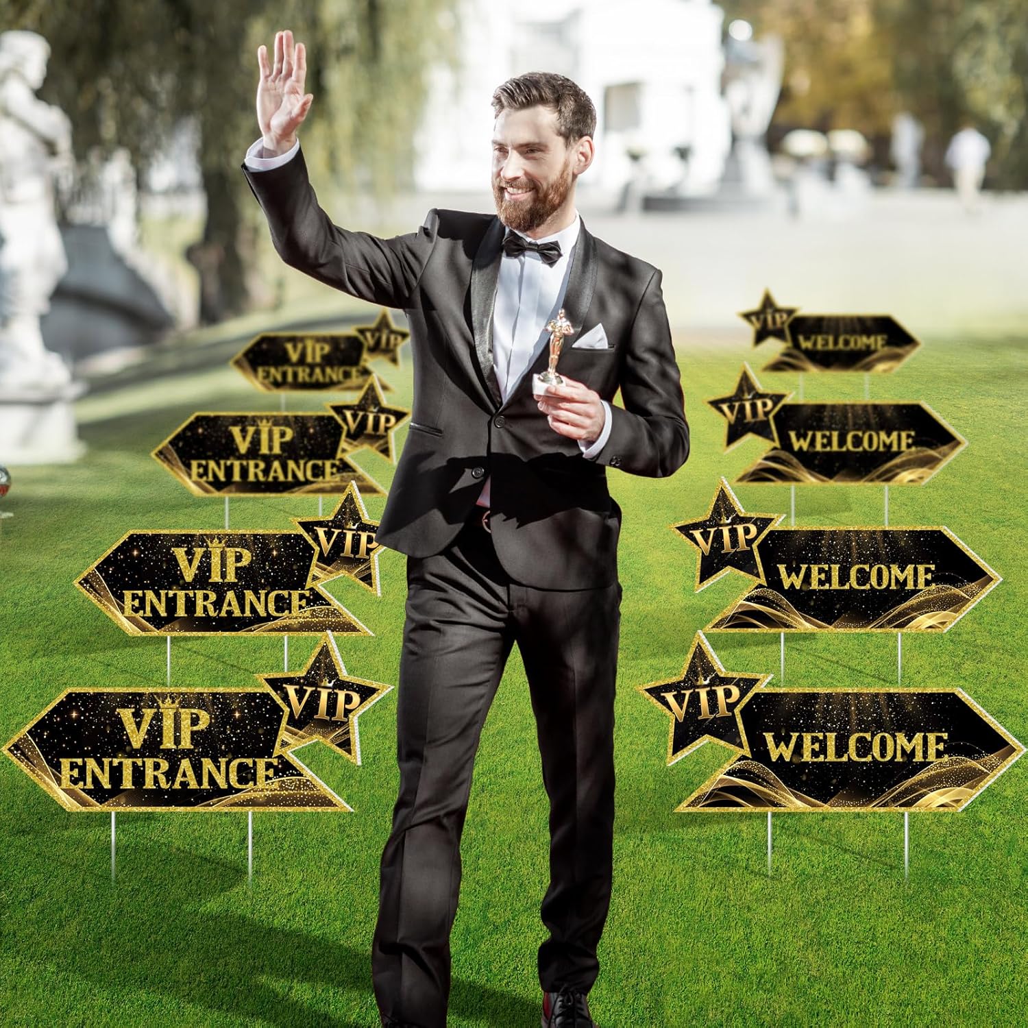 8 Pack VIP Entrance Yard Sign VIP Stage Door Entrance Sign Star Movie Theme Party Decorations Red Carpet Party Decorations for Wedding Birthday Award Night Party Decoration Supply, 6 x 17 Inch