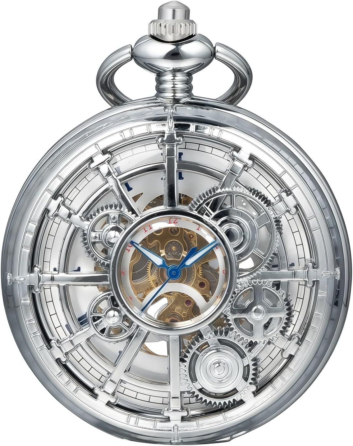 Steampunk Pocket Watch Skeleton Mechanical Gear Hand-Wind Roman Numerals Antique Chain Mens