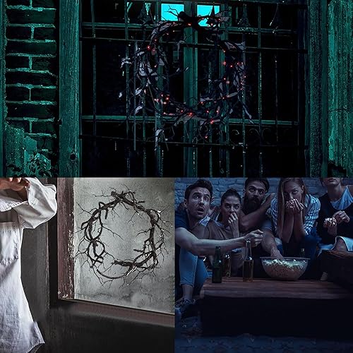 Miniatura 6 de Regalos de corona de Halloween, decoración de Halloween, corona negra con luces, coronas de otoño de Halloween para puerta delantera, corona de