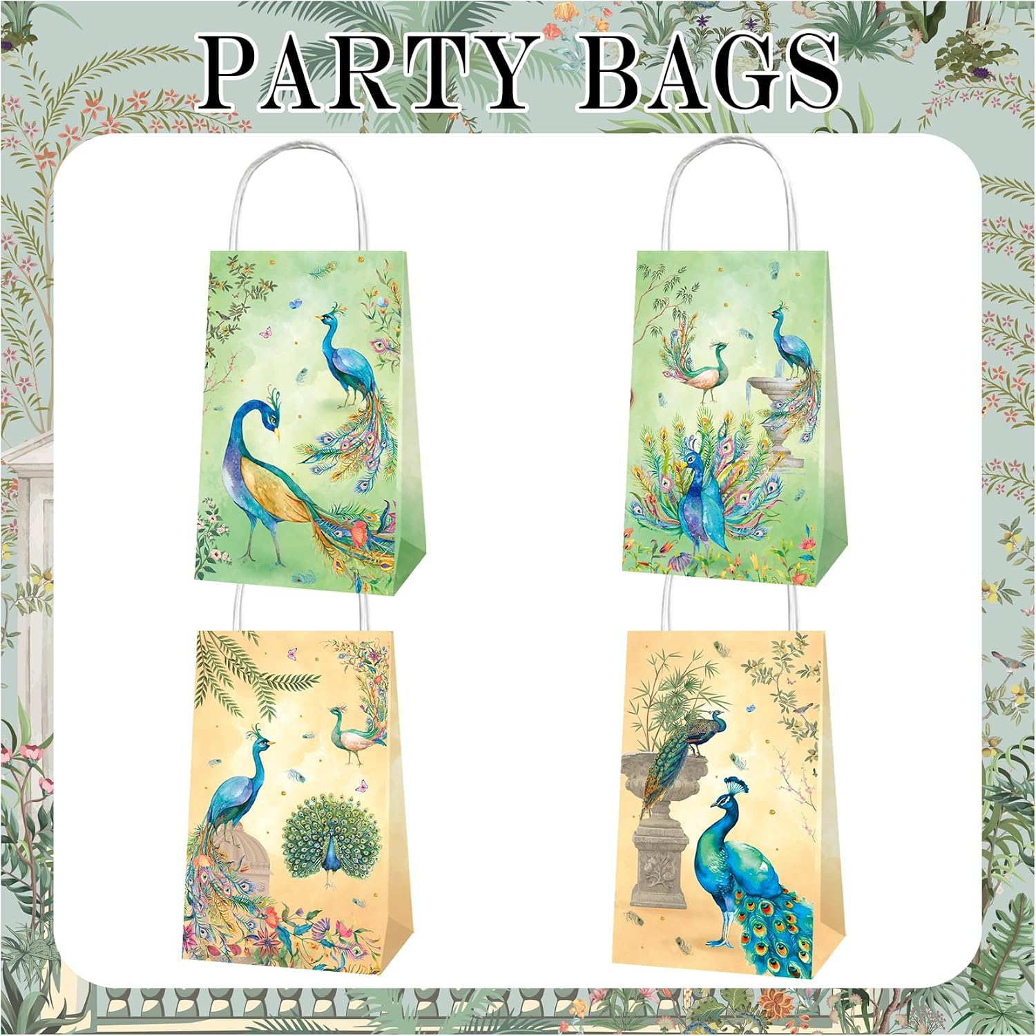YRGFYTDX 12 Pcs Peacock Paper Gift Bags with Handles Peacock Themed Party Decorations Portable Party Bags Peacock Goodie Bags Treat Bags Wrapping Bags for Peacock Birthday Party Supplies image 5