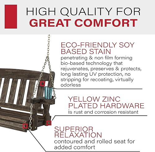 Miniatura 9 de Amish Casual Heavy Duty 800 libras Mission - Columpio para porche tratado de 4 pies con portavasos color cedro