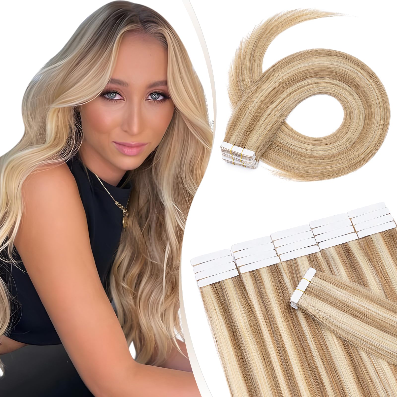 Elailite 20 Pcs Tape Hair Extensions Real Human Hair, Thin Type
