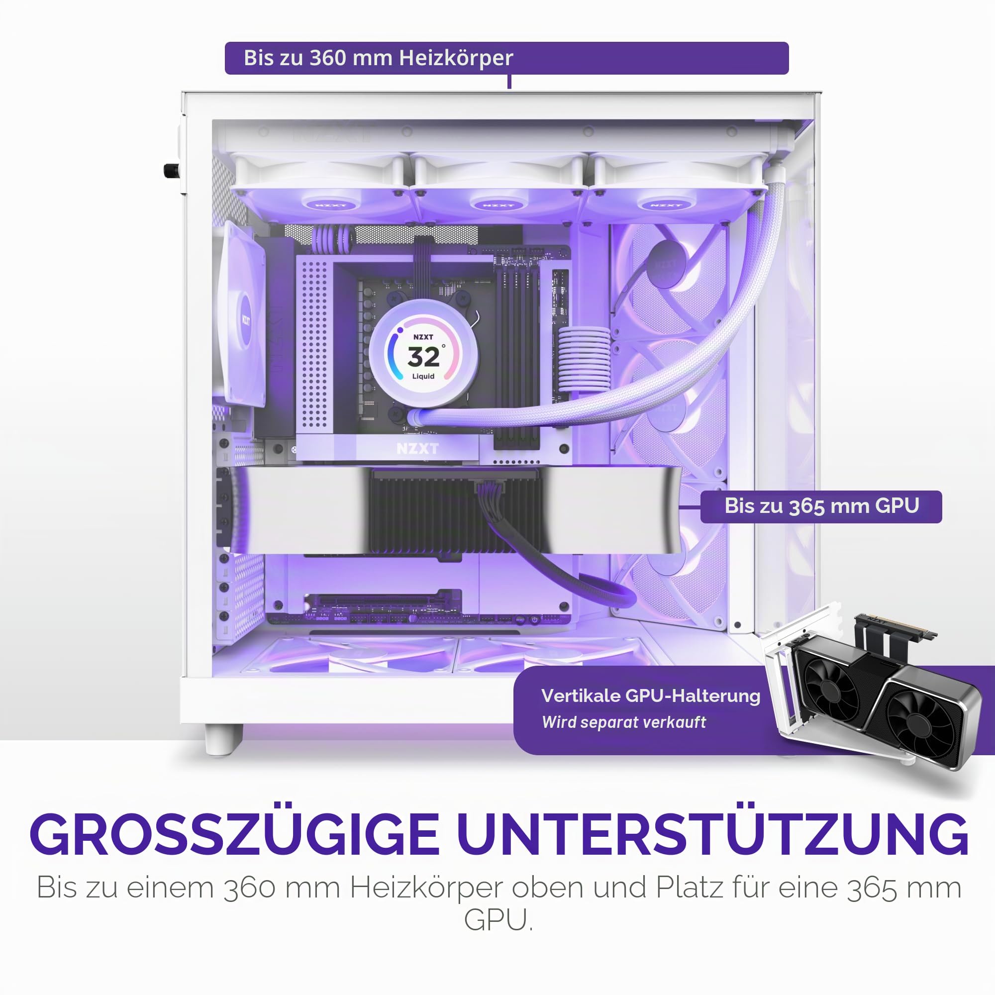 NZXT H6 Flow RGB Mid-Tower Gehäuse, 3x120mm RGB-Lüfter, Weiß