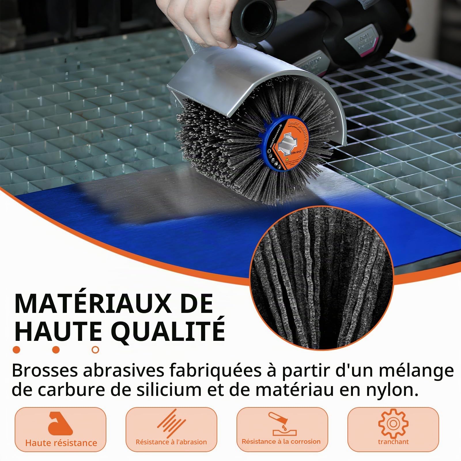 Brosses en nylon grain 80 | Brosses abrasives 120 x 100 mm | Brosse de polissage pour le travail du bois | Brosse pour machine à satiner | Brosse à poils | Roue de tréfilage | Brosse Grit pour brosse