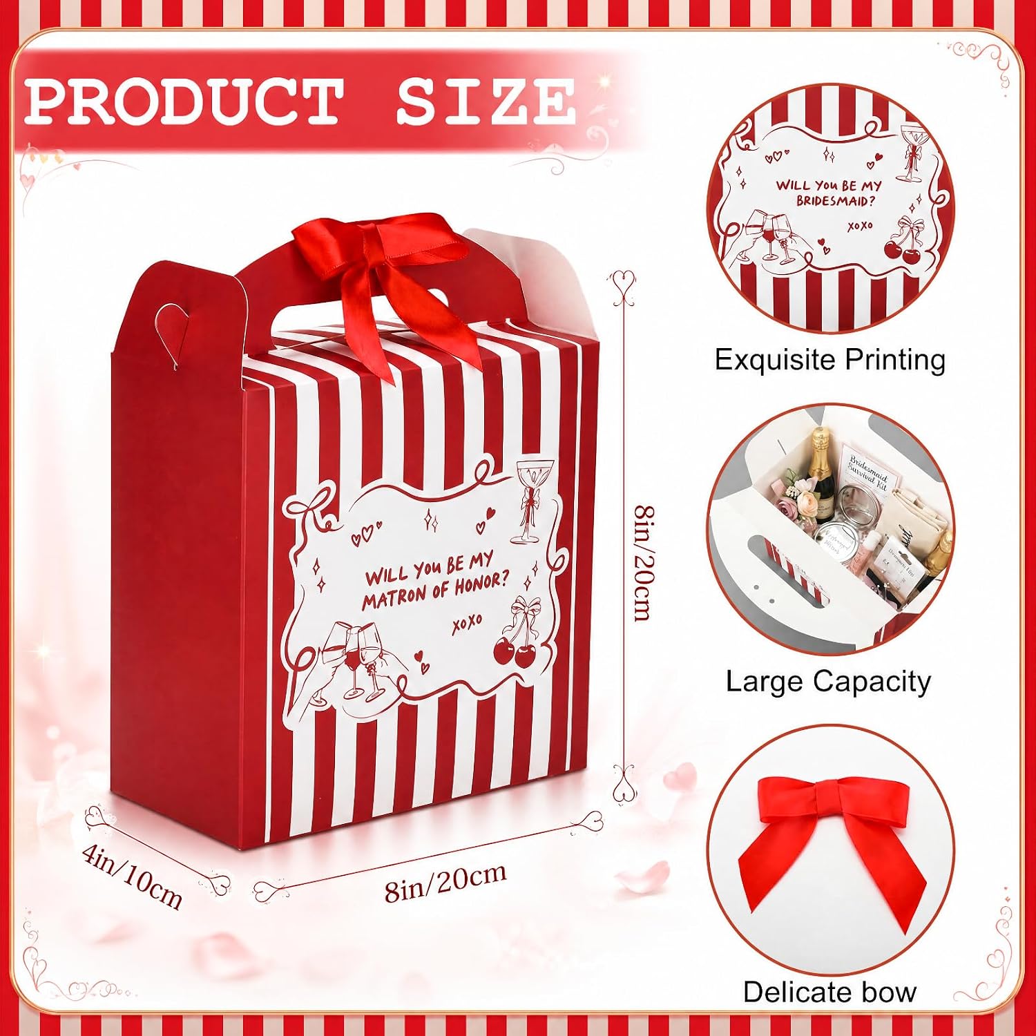 Fullhawl 8 Set Bridesmaid Proposal Boxe with Bow Wedding Party Favor, Red image 3