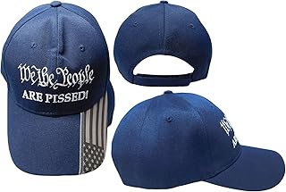 We The People are Pissed! Navy Blue with Black & Grey USA Flag On Bill Acrylic Adjustable Embroidered Baseball Hat Cap