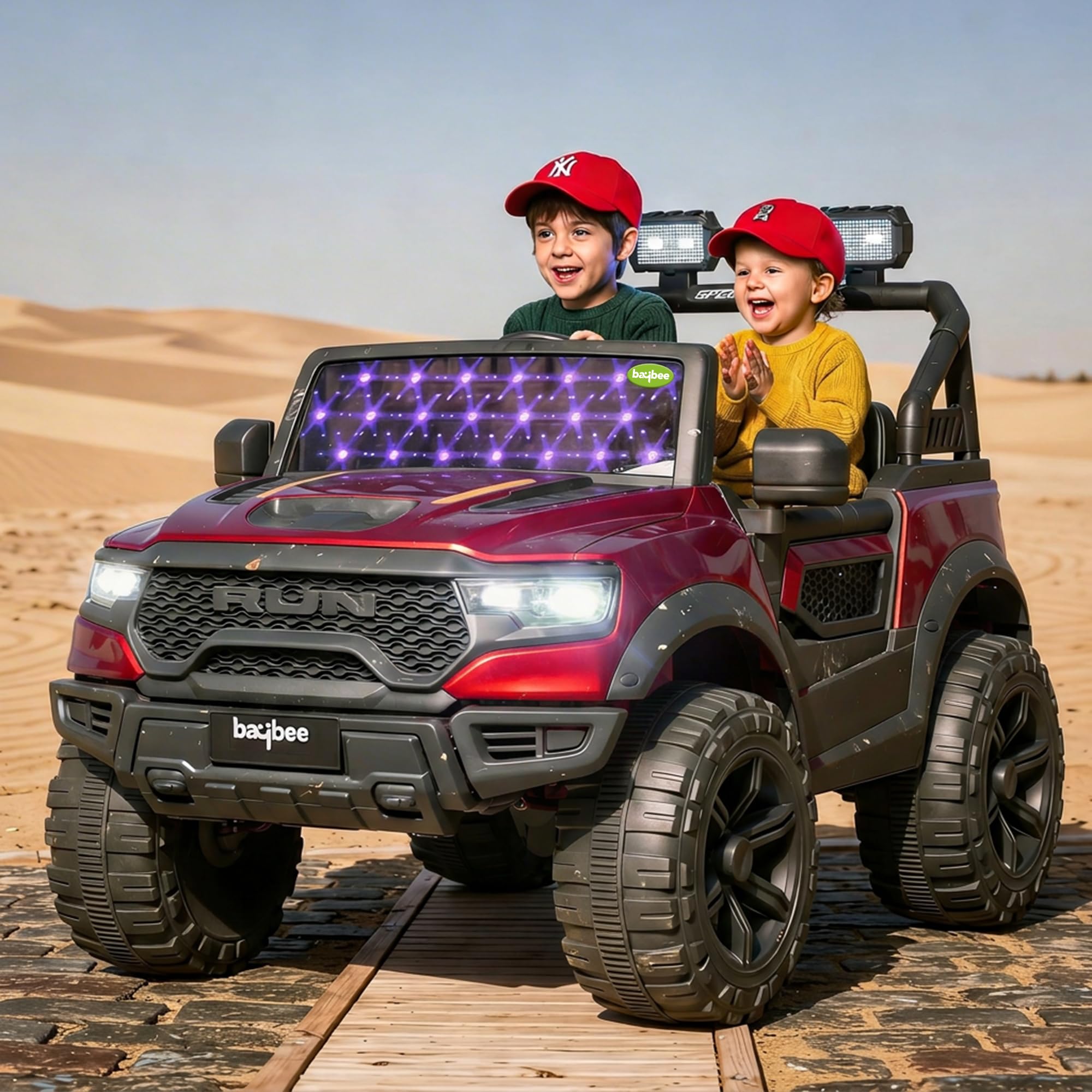 baybee turbox battery operated jeep for kids with parental control | baby ride on electric car with rgb lights, music & swing mode | rechargeable battery car for kids 2 to 6 years (metallic red)