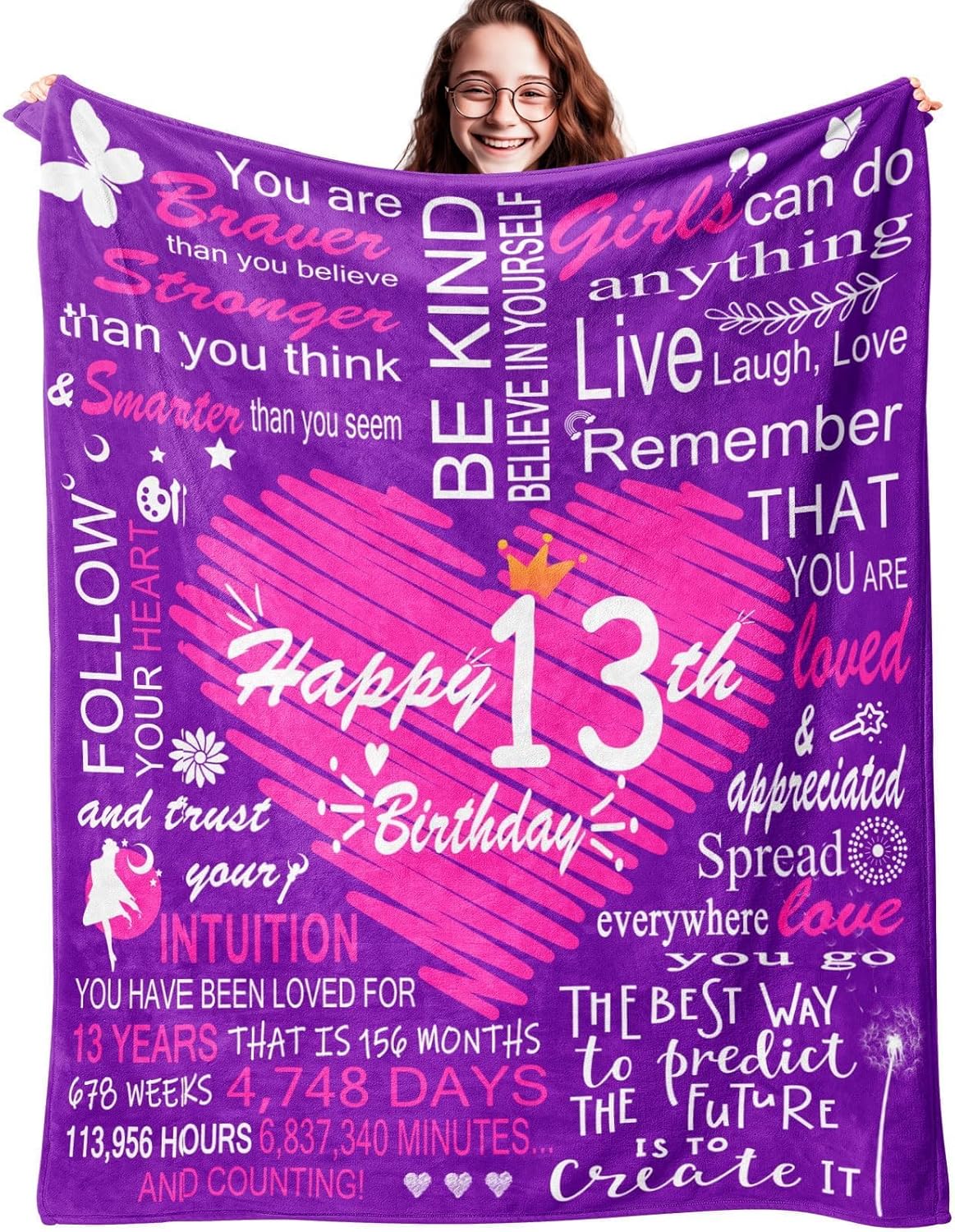 13th Birthday Gifts for Girls, 50" x 60" Throw Blanket, Ideas for 13 Year Old, Teen Girl Birthday Gift, Fun 13th Birthday Present